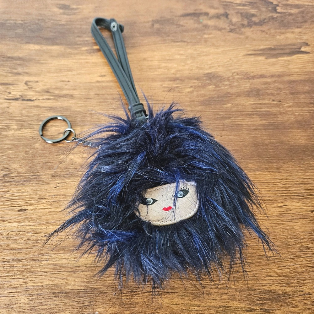 mark. Navy Blue Faux Fur Doll Face Coin‎ Purse Wristlet Keychain Bag Charm